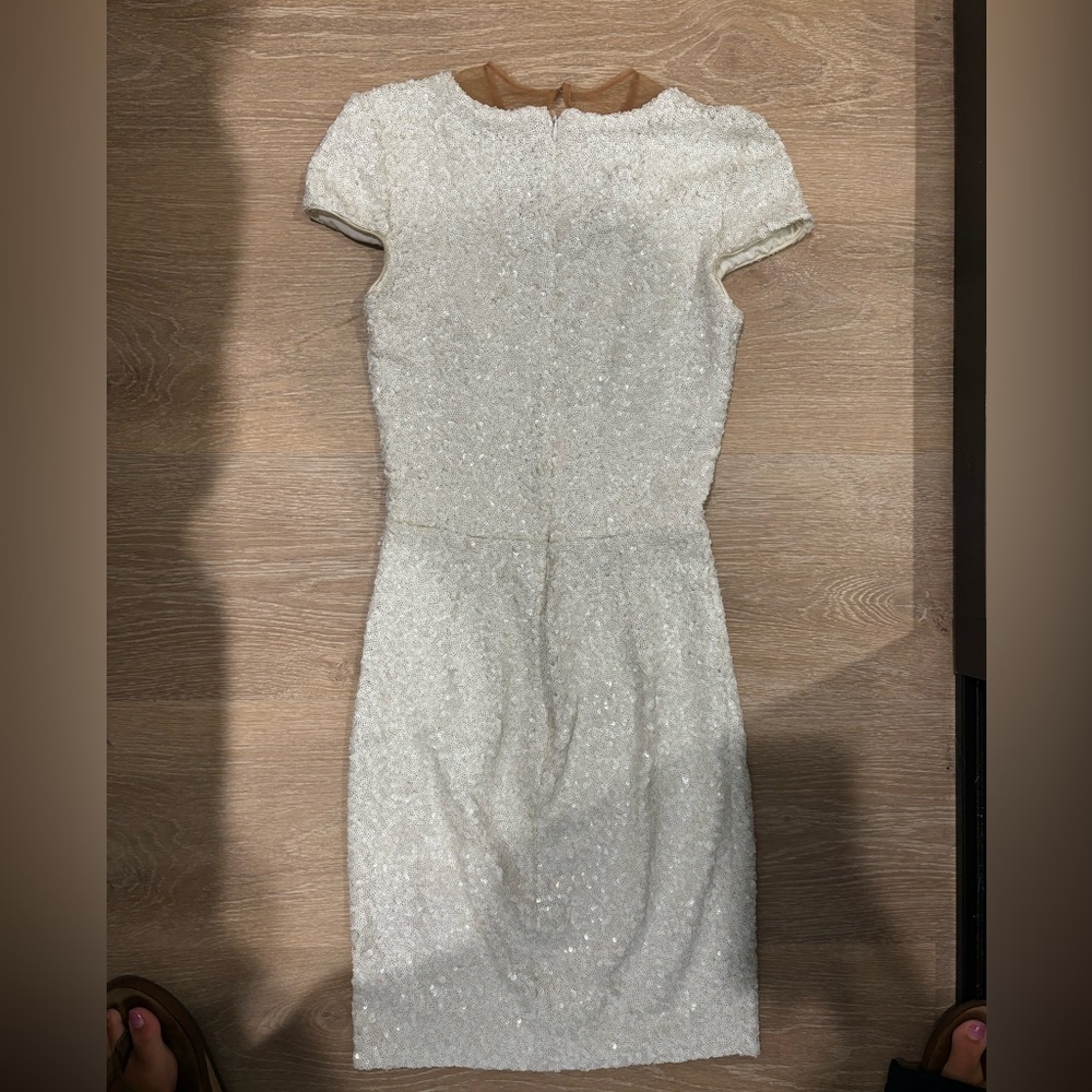 Dress the Population White Sequin Mini Cocktail Dress with Nude Mesh - Picture 8 of 8